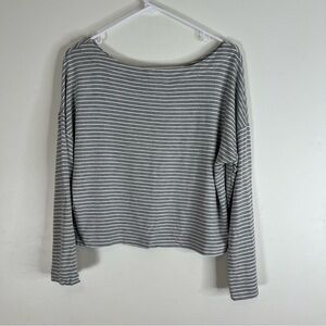Boden Katrina Jersey Top Gray and White Striped Size 2